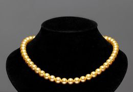 Collares colgantes elegante 18 "8 9 mm mar genuino dorado casi redondo un pequeño defecto collar de perlas naturales joyería 230831