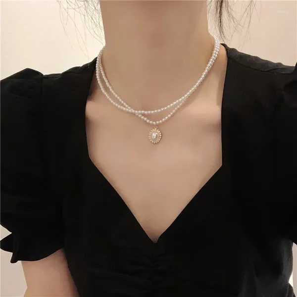 Collares colgantes elegante gran perla de imitación blanca perlas gargantilla clavícula collar de cadena para mujeres joyería de boda collar 2024