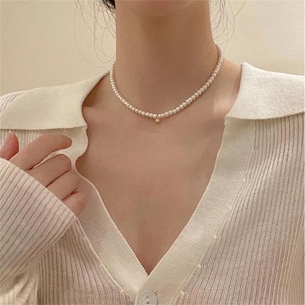 Pendentif Colliers Élégant Big White Imitation Perle Perles Gold Couleur Couker Clavicule Chaîne Collier Pour Femmes Bijoux De Mariage Collier 2023