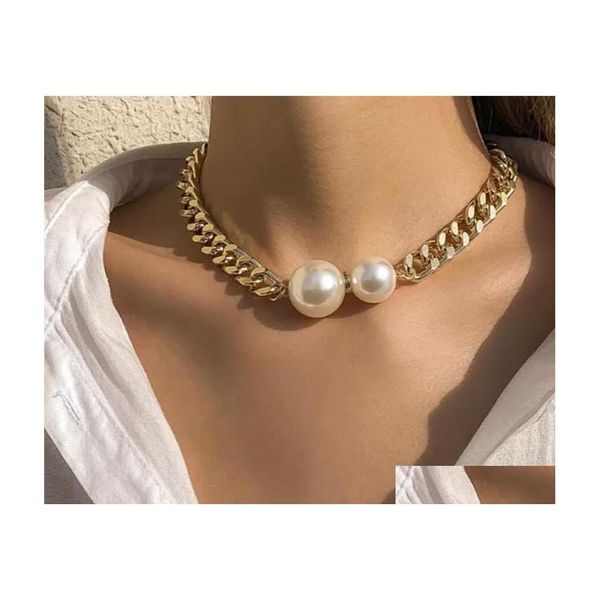 Collares colgantes Elegante Big White Imitación Perla Gargantilla Collar Clavícula Cadena Collares de moda para mujeres Joyería de boda Colla DH58P