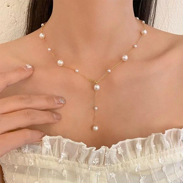 Collares colgantes Elegante cadena de clavícula Collar de perlas estrelladas pequeñas y frescas Borlas minimalistas Versátil Personalizado Moda