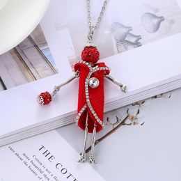 Pendentif Colliers Élégant Fleur Poupée Collier Belle Pleine Tête De Cristal Longue Chaîne Déclaration Femmes Fille Bijoux