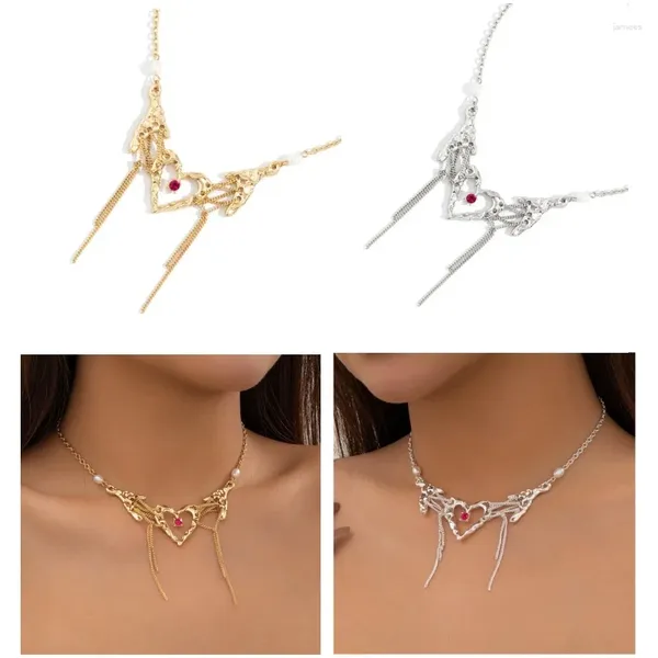 Collares colgantes Elegante collar de corazón Cadena de clavícula delicada Cadena de cuello de gemas brillantes de moda para fechas de uso diario Fiestas Dropship