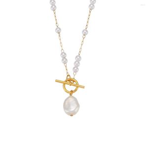 Pendentif Colliers Élégant Perle Baroque Irrégulière OT Boucle Plaqué Or 18K 56cm Longue Chaîne Pour Femmes Bijoux