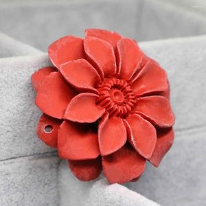 Pendentif Colliers Élégant Édition Limitée Taiwan Synthétique Rouge Cinabre Grande Fleur Fit Pour Femmes Longue Chaîne Collier Accessoire 49mm B1537
