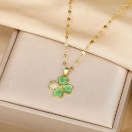 Colliers pendants Elegant Mint Green Lucky Clover en acier inoxydable pour les femmes