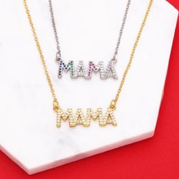 Pendentif Colliers Élégant Fête Des Mères Cadeau MAMA Lettre Nom Chaîne Collier Zircon Cubique Maman Bijoux Pour FemmesPendentif