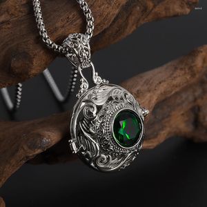 Pendentif Colliers Élégant Mystérieux Éternité Incrusté Rotin Vert Cristal Collier Vintage Gravé À La Main Boîte De Découpe Bijoux En Argent Cadeau Fo