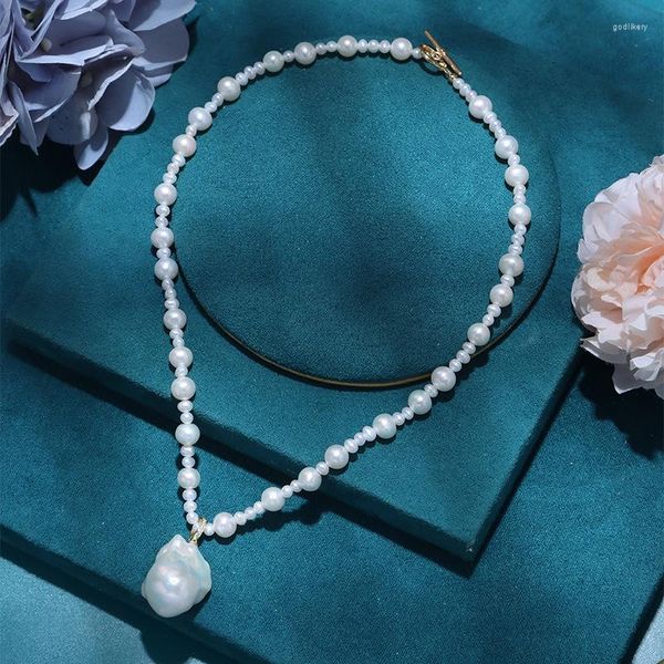 Collares pendientes elegante collar de perlas naturales de agua dulce joyería para mujer nupcial perlas barrocas reales gargantilla regalos de declaración