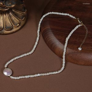 Pendentif Colliers Élégant Naturel Perle Ras Du Cou Bijoux Gros Bouton Collier Baroque Femmes De Luxe Mini Petites Perles De Riz Collier De Chaîne