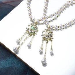 Pendentif Colliers Élégant Parti Bijoux Perle Accessoires De Mode Gland Perles Lotus Forme Collier Femme Cristal Style Coréen