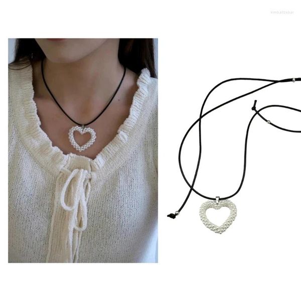 Colliers pendants Elegant Pearl Heart Nouboule Collier Collier Collier Corde réglable d'été Fashion Y2K bijoux