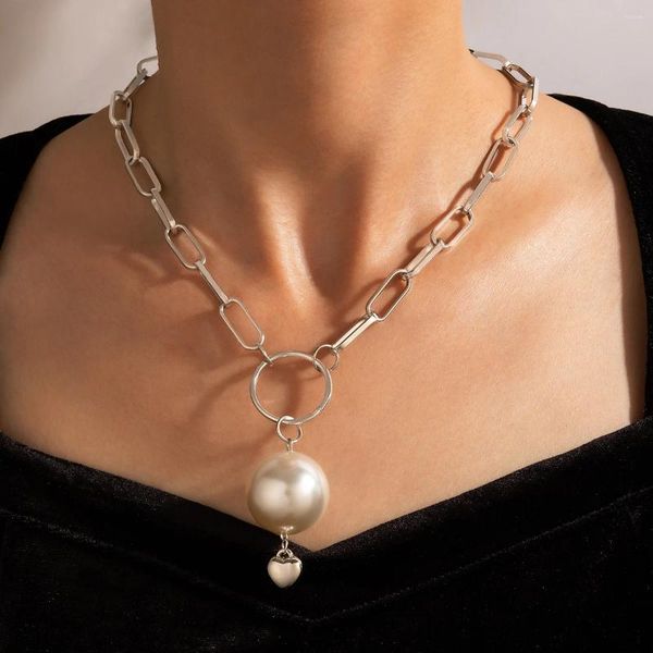 Colliers pendentif élégant collier de pierre de perle pour les femmes à la mode couleur argent chaîne épaisse ras du cou bijoux collier cadeau 20490