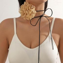 Hanger Kettingen Elegante Pioen Bloemen Stropdas Ketting Modieuze Doek Nek Sieraden Bloem Stropdas Choker Voor Meisjes