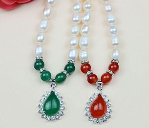 Hanger kettingen elegante rijst parels ketting met jade 2 stijlen lc038