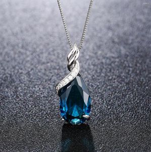 Hanger kettingen elegante saffierblauwe natuurlijke kristallen waterdruppel ketting voor vrouwen 2023 Sliver ketens sieraden choker geschenk minnaar
