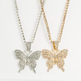 Hangende kettingen elegante sprankelende strass vlinder ketting voortreffelijke single-layer klauwketen kristal statement cadeau voor meisje