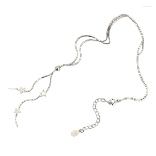 Colliers pendentifs Collier élégant étoile et franges Chaîne de clavicule réglable Glands longs Collier ras du cou pour filles Chaîne de cou unique