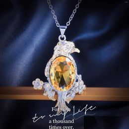 Hanger kettingen elegante gele kristal ovale vorm birdie ketting voor vrouwelijke sier kleur fijn banket sieraden verjaardagscadeaus 2023 d dhh5z