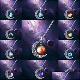 Collares pendientes Elementos Moda Joyería coreana Vintage Luna estrellada Espacio exterior Universo Piedras preciosas Entrega de gotas Colgantes Dhv84