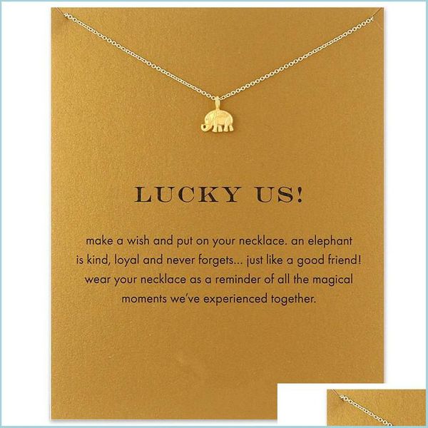 Collares pendientes Elefante Colgante Chocker Colar Collares Oro Sier Con Tarjeta Collar Para Moda Mujer Joyería Lucky Us Drop Deliv Dhhtf