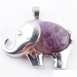 Pendentif Colliers Éléphant Pendentifs Collier Naturel Gem Pierre Cristal Onyx Lapis Lazi Opale Etc Pendum Charmes Amet Bijoux Pour Femmes Dhvrc