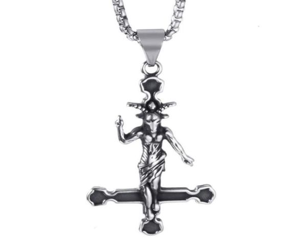 Pendentif Colliers Elfasio hommes collier en acier inoxydable Baphomet chèvre bijoux inversés satanique Satan démon diable Lucifer Pend16474312477470