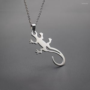 Pendentif Colliers Elfin Lézard Acier Inoxydable Tendance Cabrite Gecko Caméléon Anole Femme Bijoux