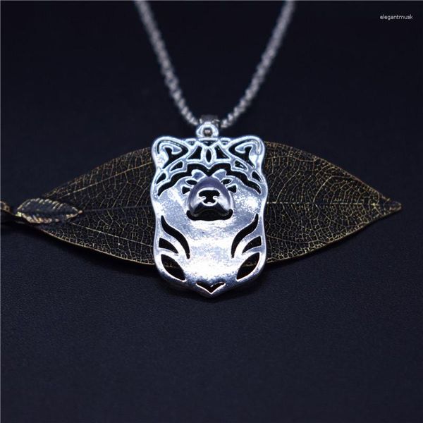 Collares pendientes Elfin Venta al por mayor Moda japonesa Akita Color oro Plata Perro Joyería Mujeres Hombres