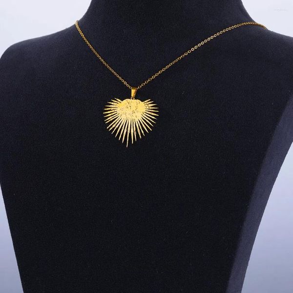 Pendentif Colliers gaufrage coeur Spike couleur or collier pour femmes en acier inoxydable collier ras du cou tendance quotidienne punk bijoux cadeau