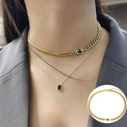 Pendentif Colliers Collier ras du cou en pierre vert émeraude pour femmes, boîte élégante, chaîne réglable, bijoux cadeau couleur or, bordure Cu6836188