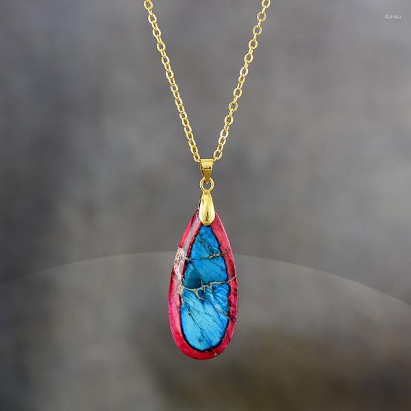 Colliers pendentifs Empereur Stone Teardrop Collier de chaîne plaqué or 18 carats