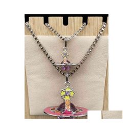 Pendentif Colliers Impératrice Douairière Vivian Sier Bord Threensionnel Anneau Rouge Violet Perle Meteor Taille Collier B8176 Drop Delivery Jewelr Dhn4Y