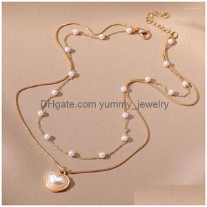 Hanger Kettingen En Koreaanse Mode Grote Parel Kraal Ketting Voor Vrouwen Goud Kleur Hart Bruiloft Sieraden Geschenken Collier Drop Dha2G