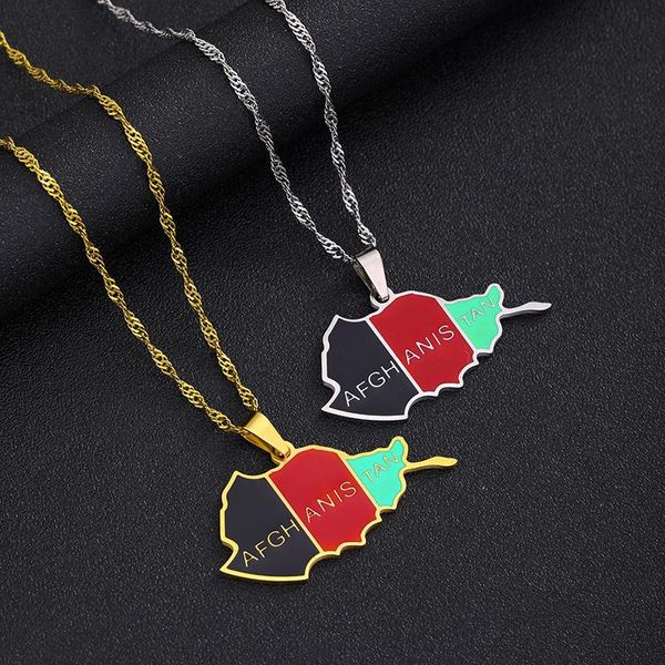 Pendentif colliers émail goutte huile Afghanistan carte drapeau pour femmes Afghan acier inoxydable bijoux fête anniversaire cadeaux pendentif