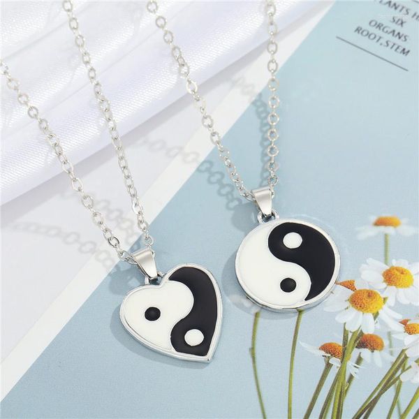 Collares pendientes esmalte corazón gota de agua Yin Yang Punk minimalista suéter cadena de clavícula para amigos amantes joyería N294