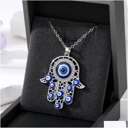 Hanger Kettingen Emaille Turkije Boze Oog Fatima Hand Ketting Voor Vrouwen Holle Blauwe Sieraden Drop Levering Hangers Dhogu