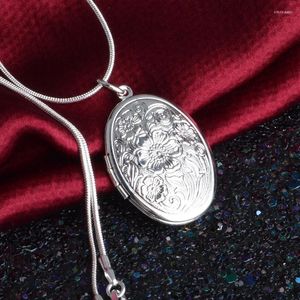 Pendentif Colliers Angleterre Rétro 925 Sterling Silver Aiguille Collier Rond Ouvert Médaillon Po Femmes Collier Bijoux