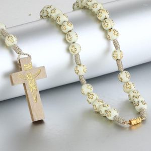 Pendentif Colliers Gravé Croix En Plastique Rosaire Perles Corde Collier Pour Femmes Déclaration Bijoux Religieux Jésus Collier Cadeau CN23