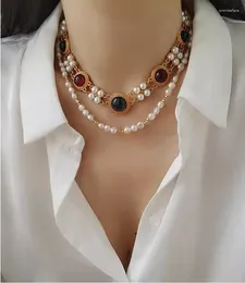 Colliers pendentif gravé moyen lumière luxe double perle glaçure collier