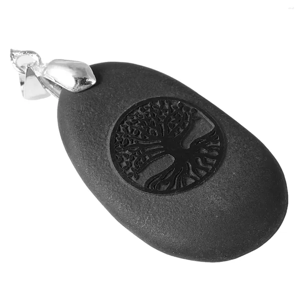 Pendentif Colliers Gravé Arbre de vie Pierre noire Guérison Chakra Équilibrage Charmes pour la fabrication de bijoux Accessoires de collier de bricolage