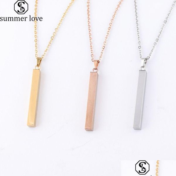 Collares pendientes Grabado 3D Barra Nombre Collar Texto personalizado Mes Diseño simple Mujeres Personalizado Cuelga Cuboide Palo Inoxidable Dh4Gz