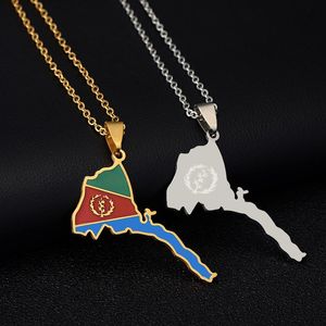 Hanger kettingen Eritrea kaartvlag roestvrij staal voor vrouwen mannen goud/staal kleur Afrika van Eritrese sieraden geschenken