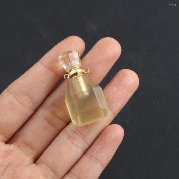 Collares colgantes Botella de aceite esencial Piedra natural Facetado Cristal amarillo Perfumista para la fabricación de joyas Accesorio de collar DIY