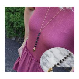 Collares pendientes Piedra difusora de aceite esencial para mujeres Aromaterapia Lava Roca Flecha Pluma Borla Cadenas largas Joyería de moda Dro Otgra