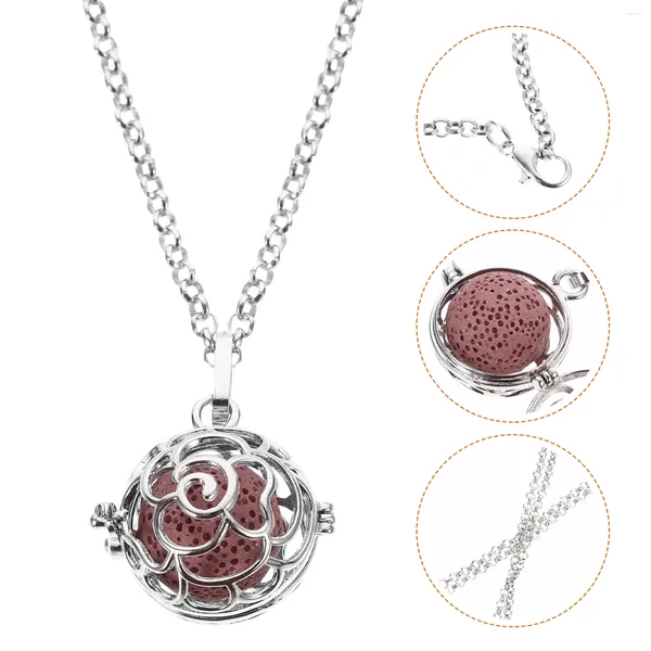 Pendentif Colliers Diffuseur d'huile essentielle Collier Forme de fleur Pierres volcaniques Aroma Diffuseur Bouteille pour dames