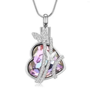 Collares colgantes Est Memorial Jewelry Crystal Butterfly Heart Acero inoxidable Collar de cremación Urna para cenizas Mujeres Hombres Regalos