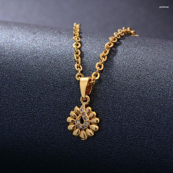 Pendentif Colliers Ethiopie 24K Or Couleur Dubai Petit Soleil Fleur Collier Pour Femmes Africaine Partie De Mariage Cadeaux 45 cm Cadeau