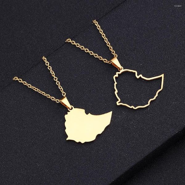 Collares colgantes Bandera de mapa de Etiopía para mujeres Joyería etíope de acero inoxidable Fiesta étnica Regalos de cumpleaños y bodas