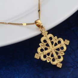 Collares pendientes Cruz de color dorado etíope para mujeres Hombres Eritrea Charm Jewelry